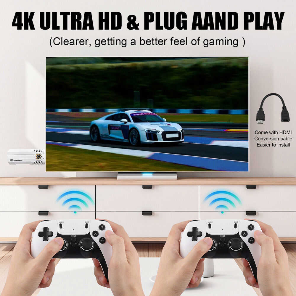 4K HDMI TV Game Stick with 64GB Storage and 30000+ Games