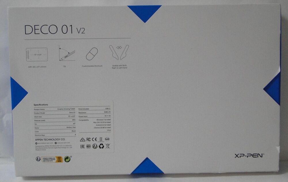 XP-Pen Deco 01 V2 10x6.25 Inch Passive Pen Graphics Tablet