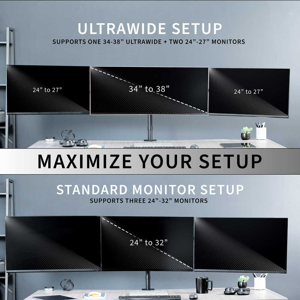 VIVO Telescoping Triple Monitor Desk Mount - Heavy Duty Flush-to-Wall Stand