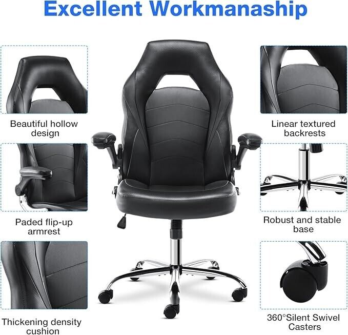 Ergonomic Gaming Desk Chair with Adjustable Leather Comfort
