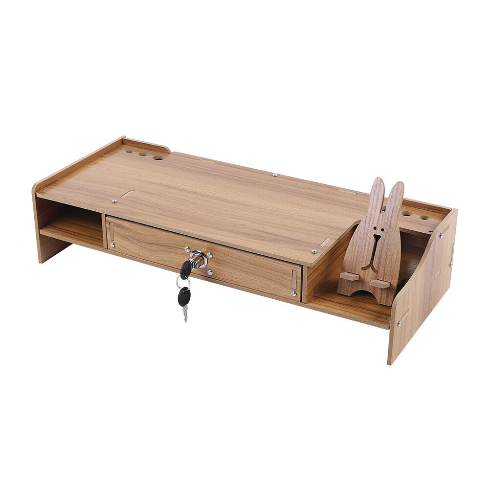 Elevated Wood Monitor Riser with Drawer for Enhanced Desk Organization