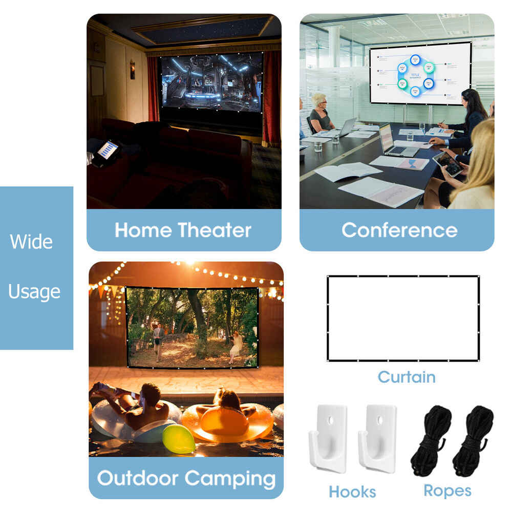 120 Inch Portable Foldable Projector Screen for HD Outdoor Home Cinema Theater