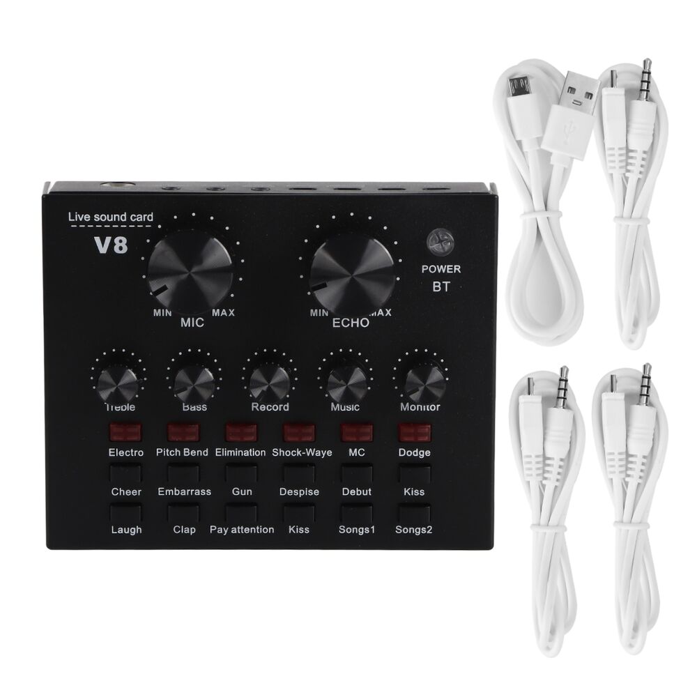V8S Live Broadcast Sound Card with Stereo Mixer and Headset Microphone