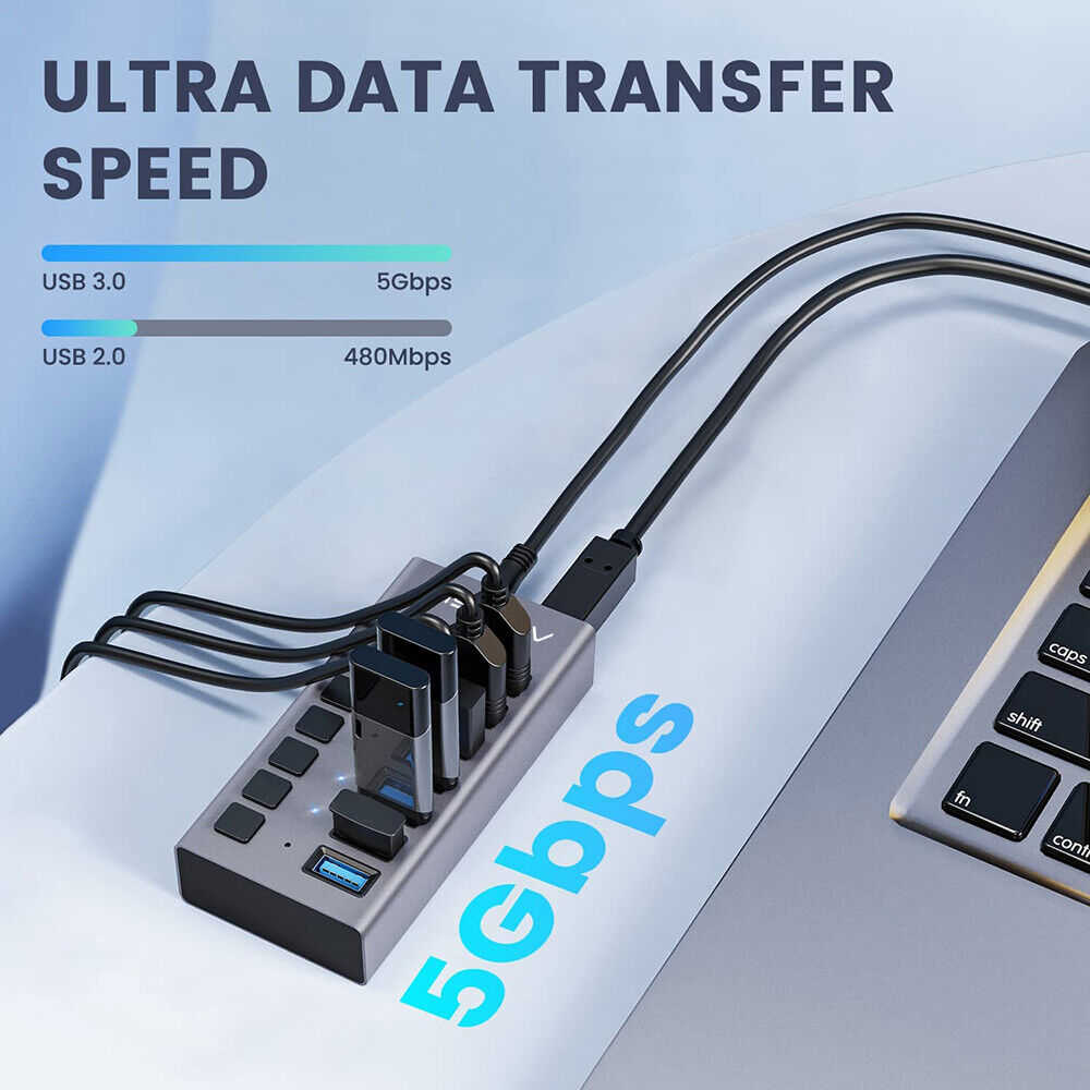 ACASIS Powered USB Hub - Multi-port USB 3.0 Data/Charge Hub with Individual Switch