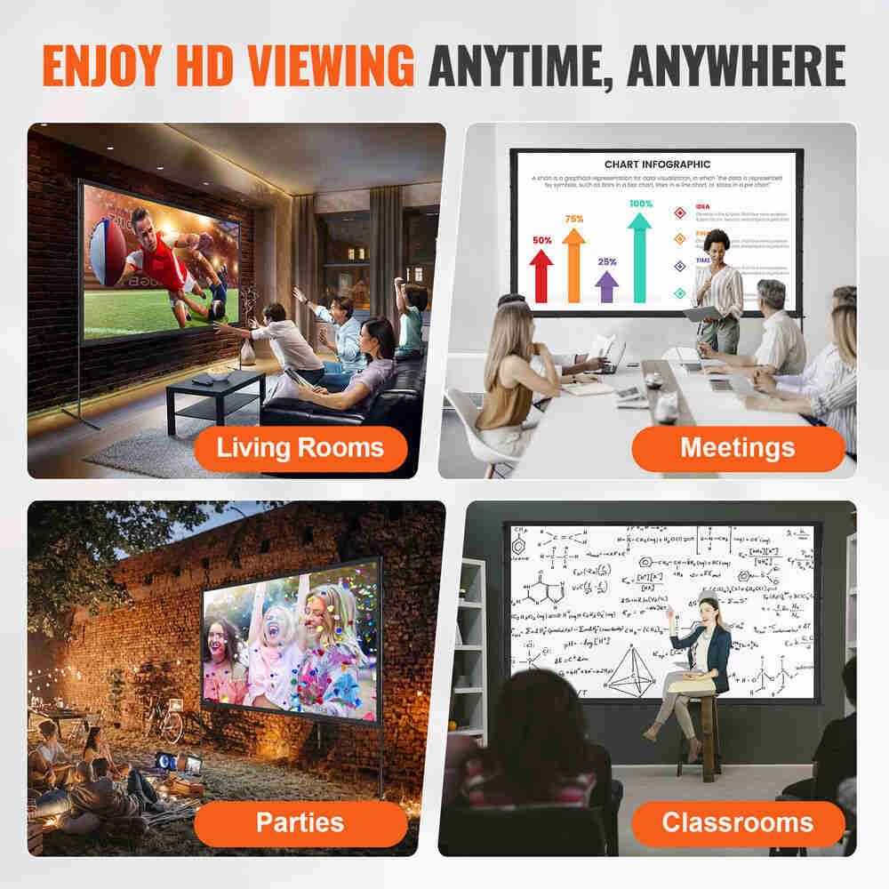VEVOR 120 Inch 16:9 4K Projector Screen with Stand