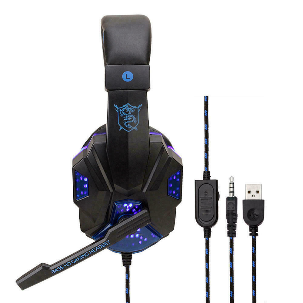 3.5mm Gaming Headset with Mic, LED Light, Stereo Bass Surround for PC, PS4, Xbox One