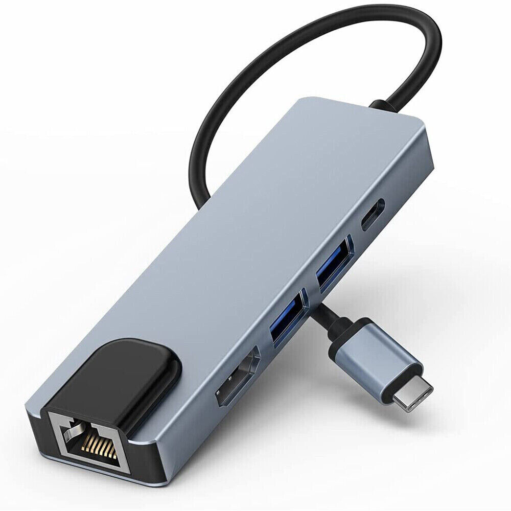 5 in 1 USB C Hub Adapter with RJ45 Ethernet for Macbook