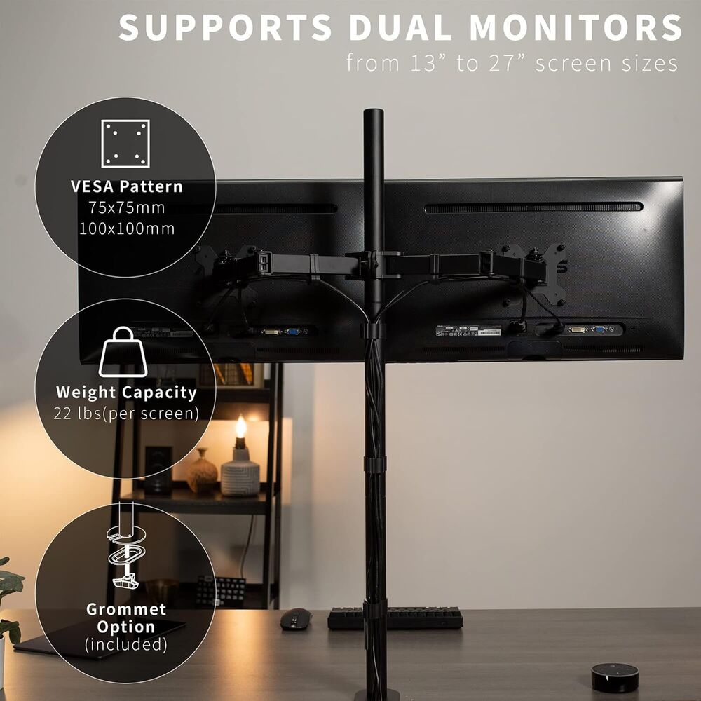 Fully Adjustable Dual Monitor Stand Up Desk Mount - 39 Inch Tall