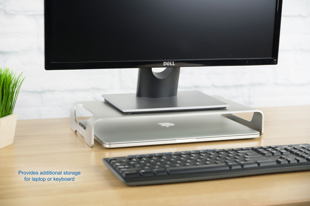 VIVO Silver Aluminum 16 Monitor Riser with Ergonomic Desk Organizer