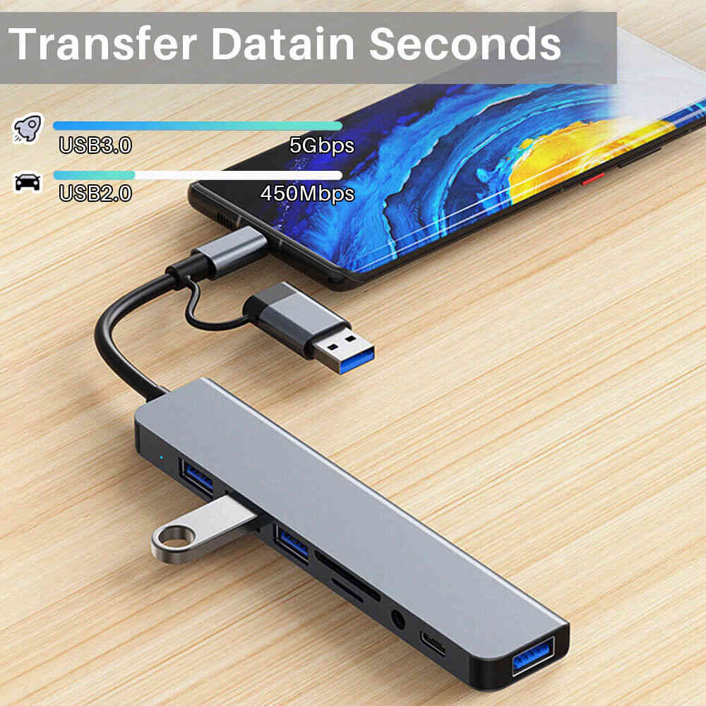 Multiport USB-C Hub Type C To USB 8 in 1 Adapter
