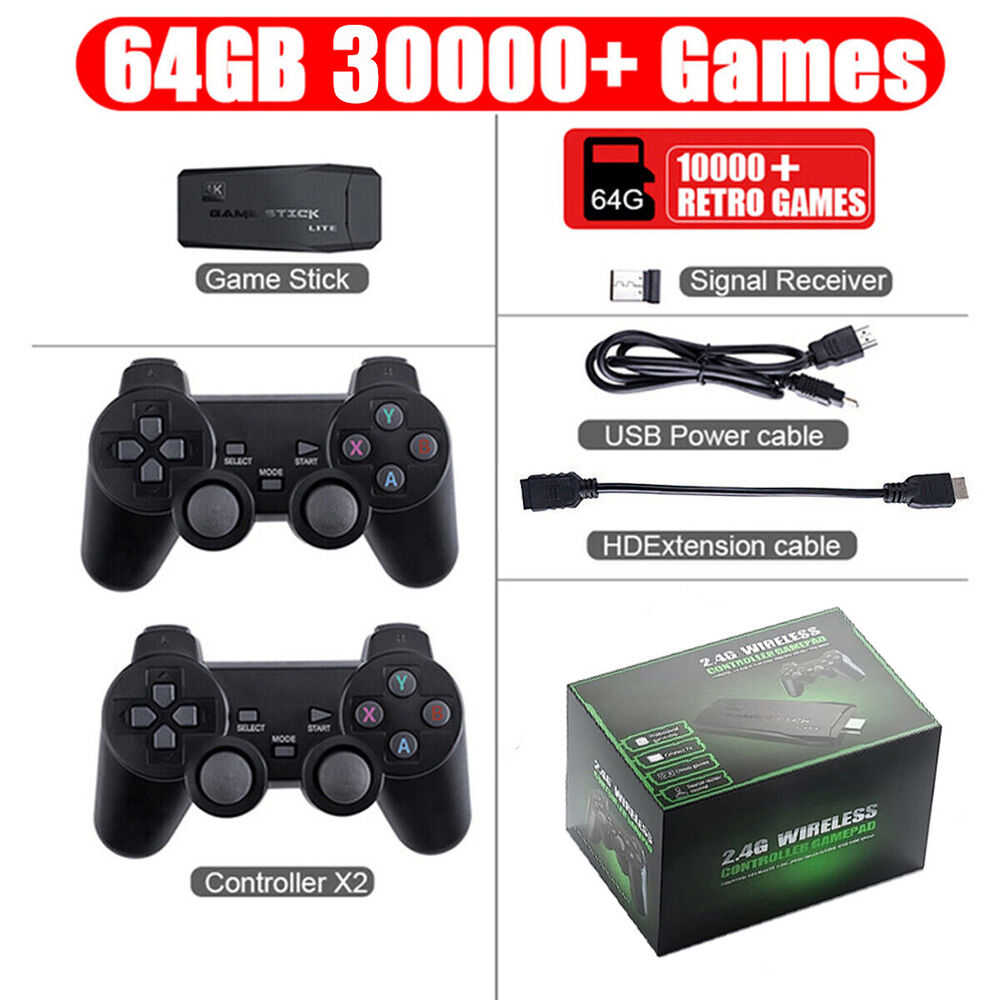 4K HDMI TV Game Stick with 64GB Storage and 30000+ Games