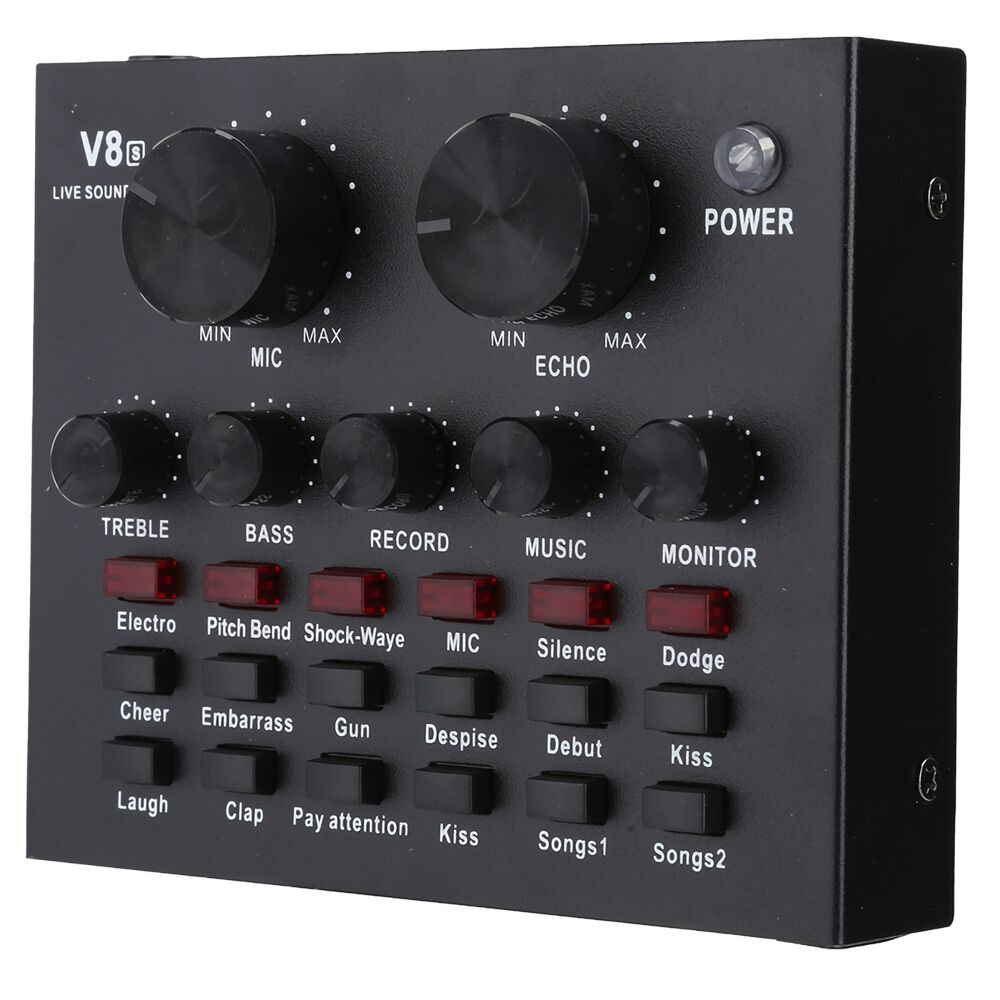 V8S Live Broadcast Sound Card with Stereo Mixer and Headset Microphone