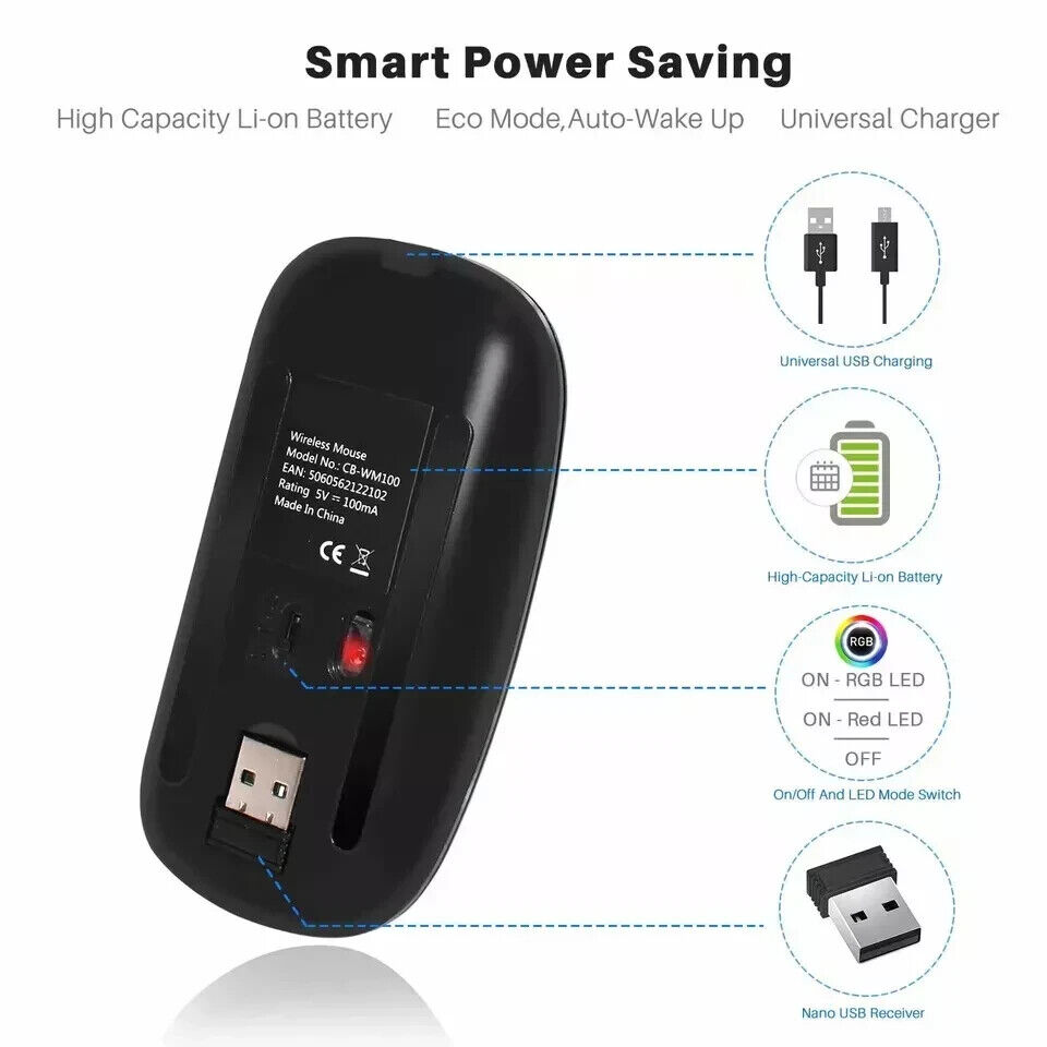Rechargeable RGB LED Wireless Silent Optical Mouse