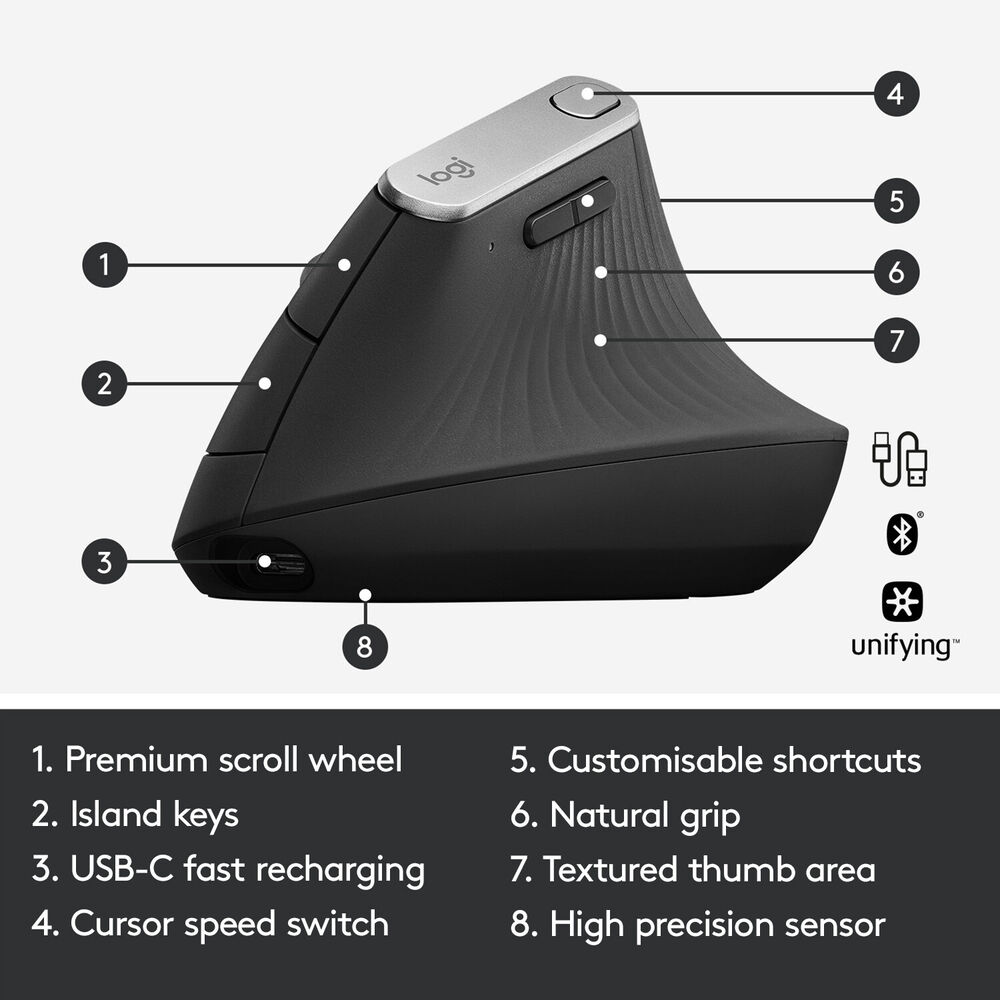 Logitech MX Vertical Wireless Mouse - Ergonomic Design