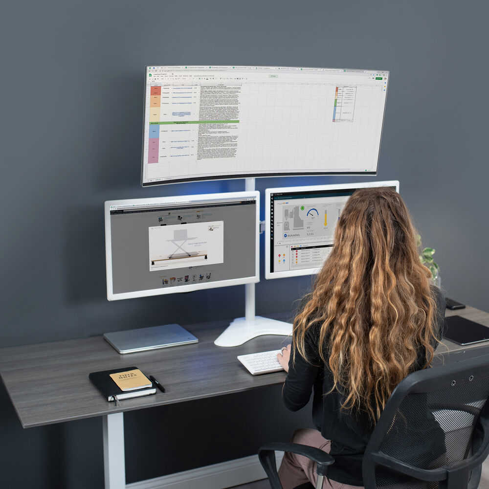 VIVO White Triple Monitor Desk Stand