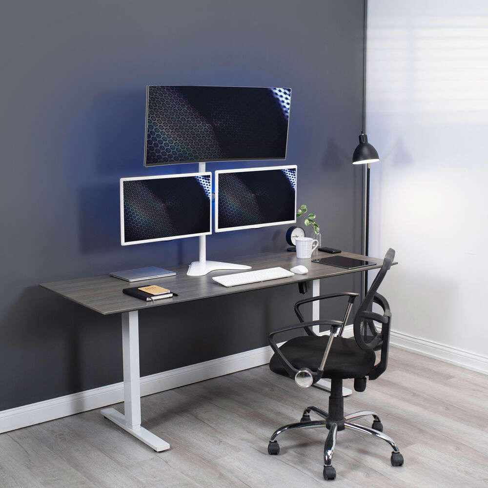 VIVO White Triple Monitor Desk Stand