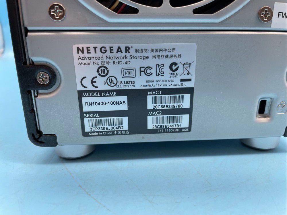 Netgear RND-4D Advanced Network Storage NAS - No HDD, No Power Cord