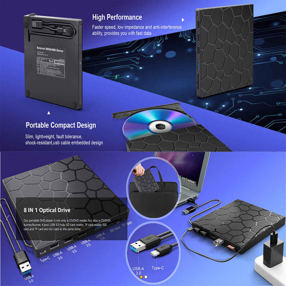 USB 3.0 Slim External CD DVD Drive for Laptops and PCs