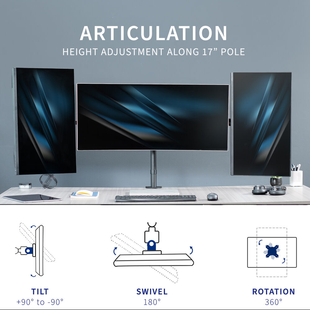 VIVO Telescoping Triple Monitor Desk Mount - Heavy Duty Flush-to-Wall Stand