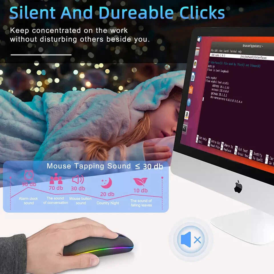 2.4GHz Wireless Optical Mouse with USB Rechargeable and RGB for PC and Laptop