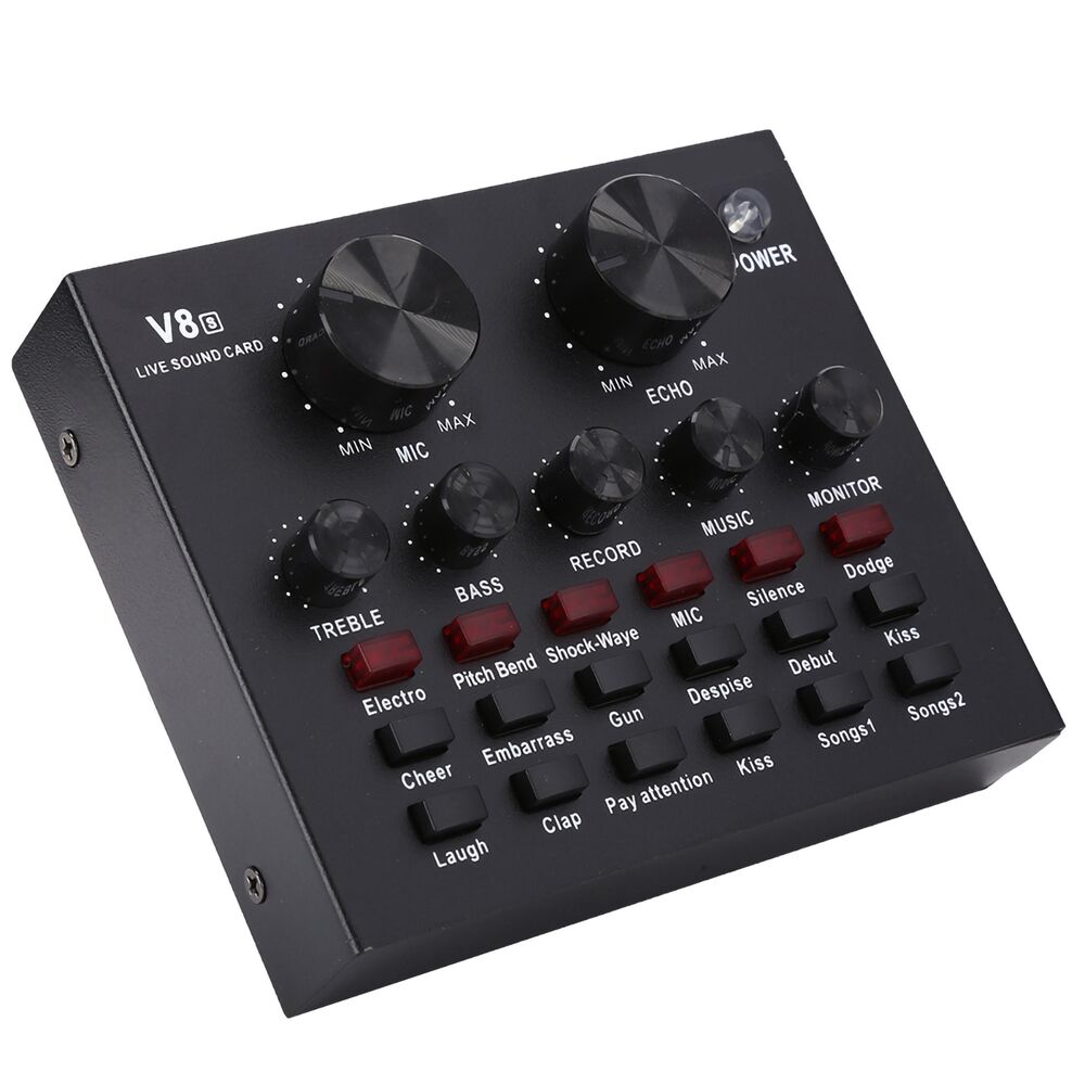 V8S Live Broadcast Sound Card with Stereo Mixer and Headset Microphone