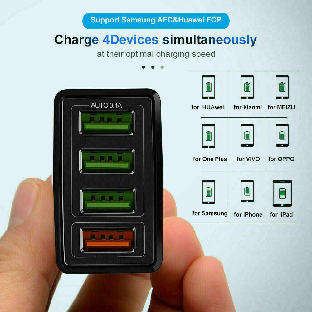 4 Port Fast Quick Charge QC 3.0 USB Hub Wall Charger