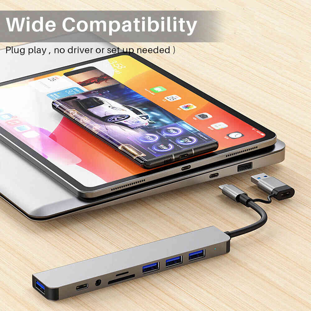Multiport USB-C Hub Type C To USB 8 in 1 Adapter