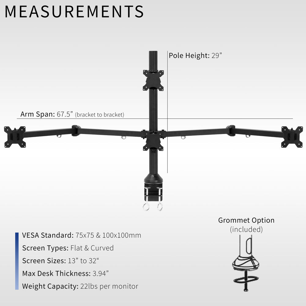 VIVO Steel Quad Monitor Desk Mount Adjustable Stand for 4 Screens up to 32 Inches