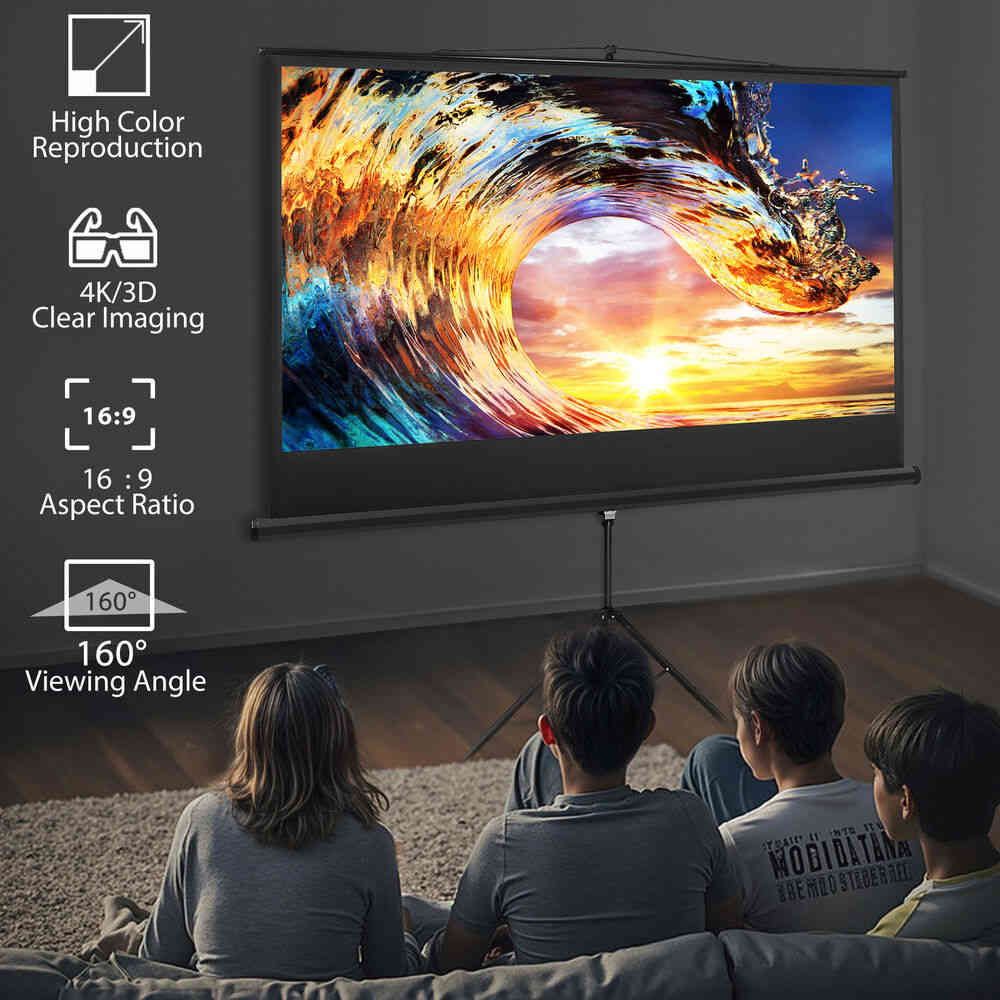 84 Inch 16:9 HD 4K Movie Projection Screen with Stand for Home Theater