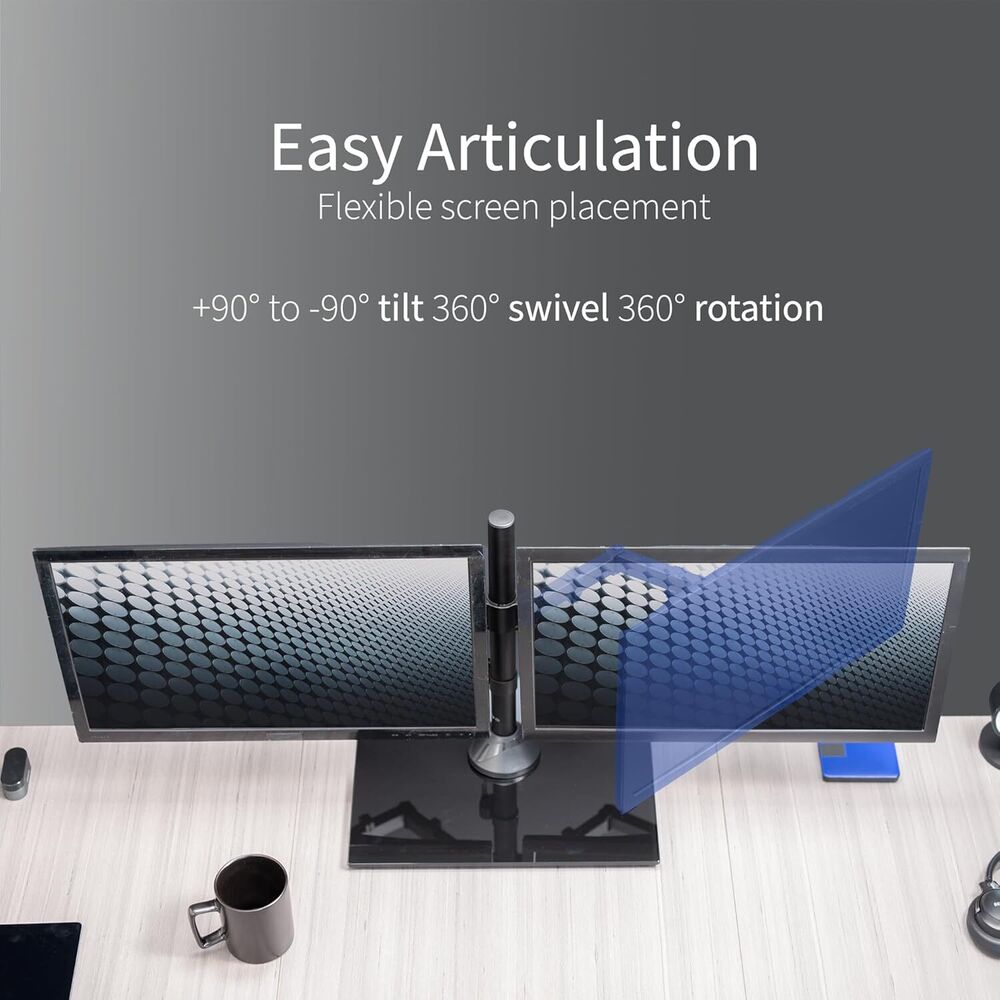 Adjustable Dual Monitor Stand with Sleek Glass Base