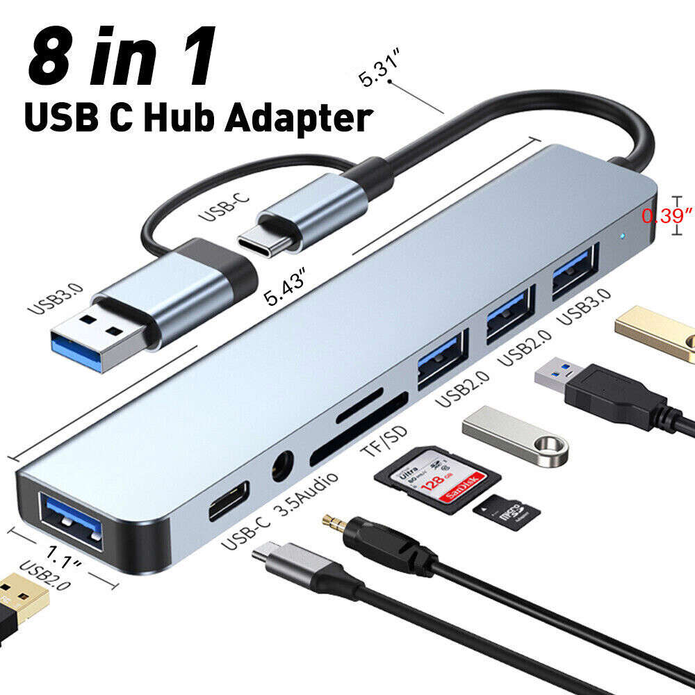 Multiport USB-C Hub Type C To USB 8 in 1 Adapter