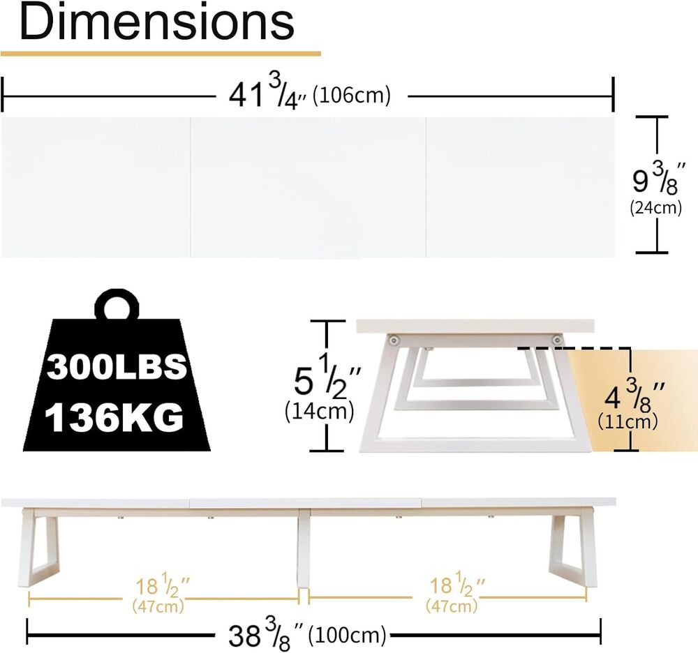 42 Inch White Dual Monitor Riser Stand