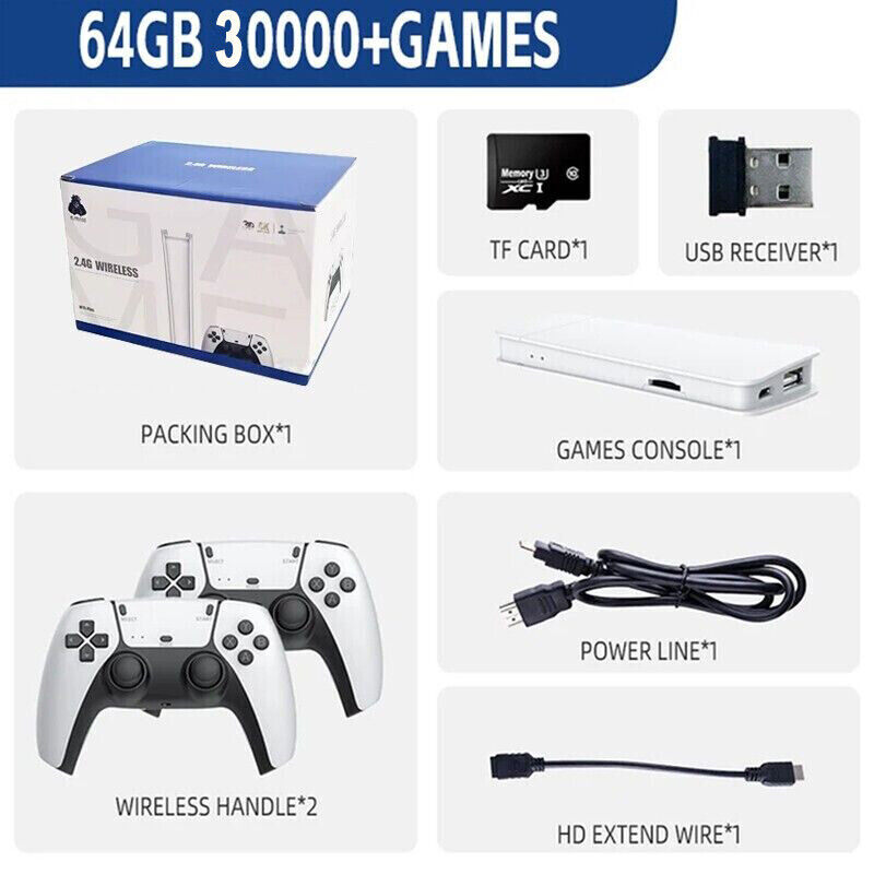 4K HDMI TV Game Stick with 64GB Storage and 30000+ Games
