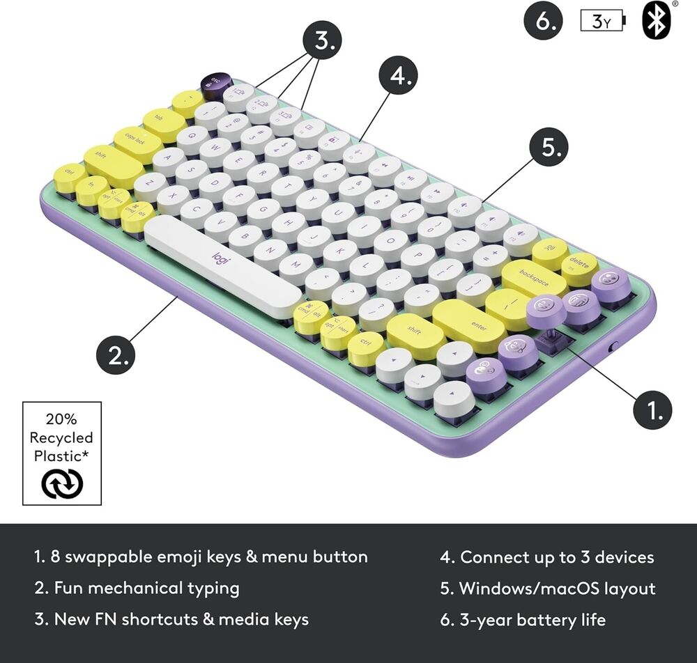 Logitech POP Keys Mechanical Wireless Keyboard with Emoji Customization