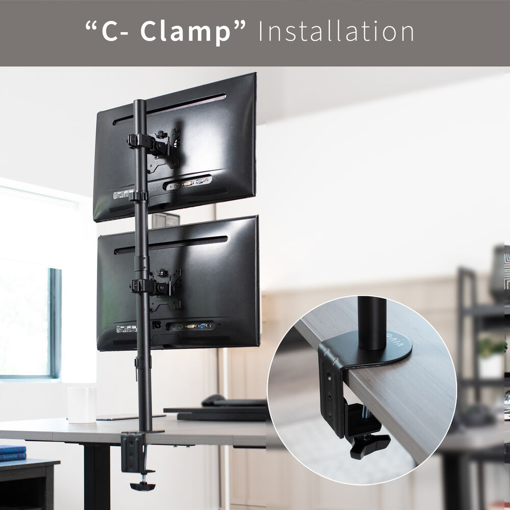 Stacked Vertical Dual LCD Monitor Desk Mount Stand