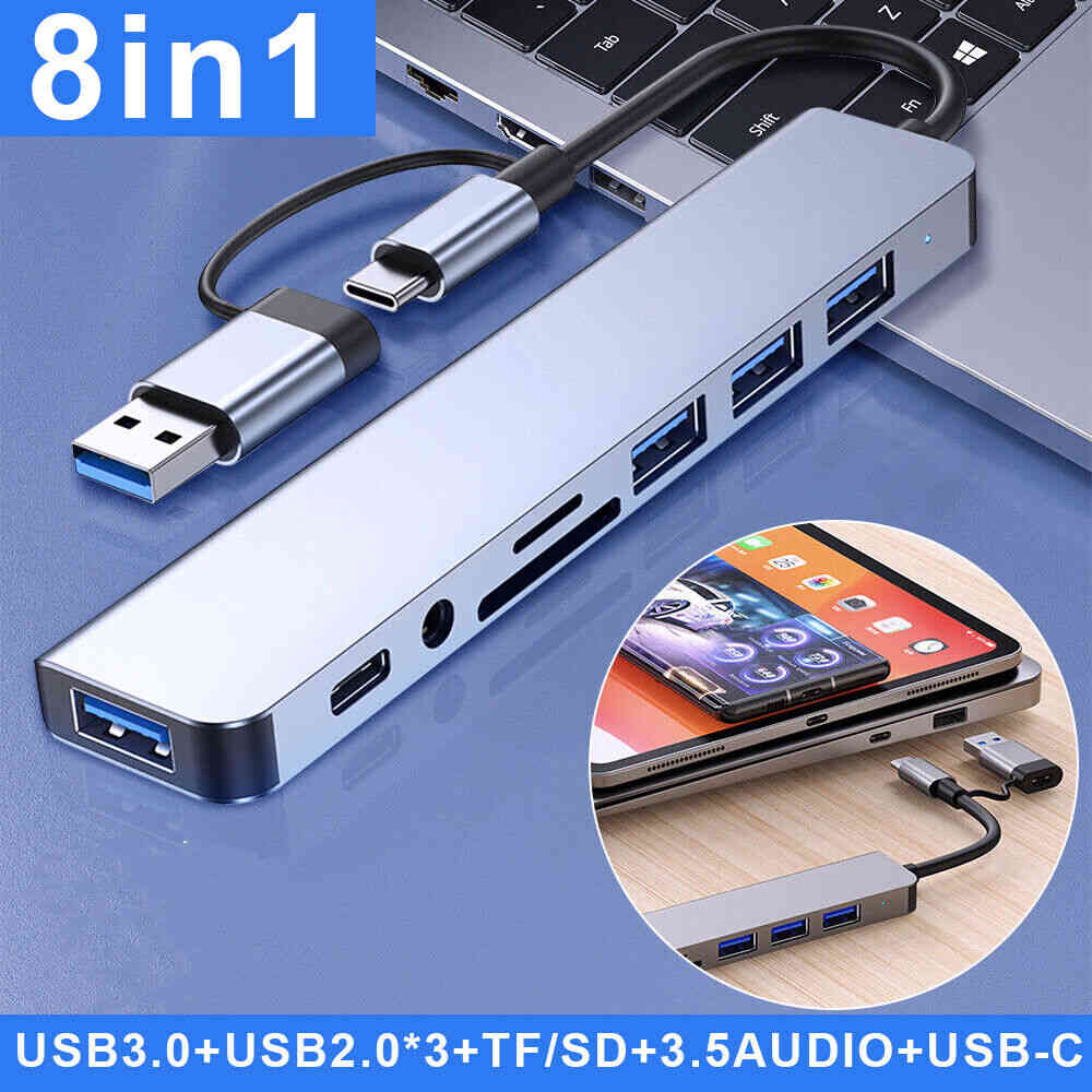 Multiport USB-C Hub Type C To USB 8 in 1 Adapter
