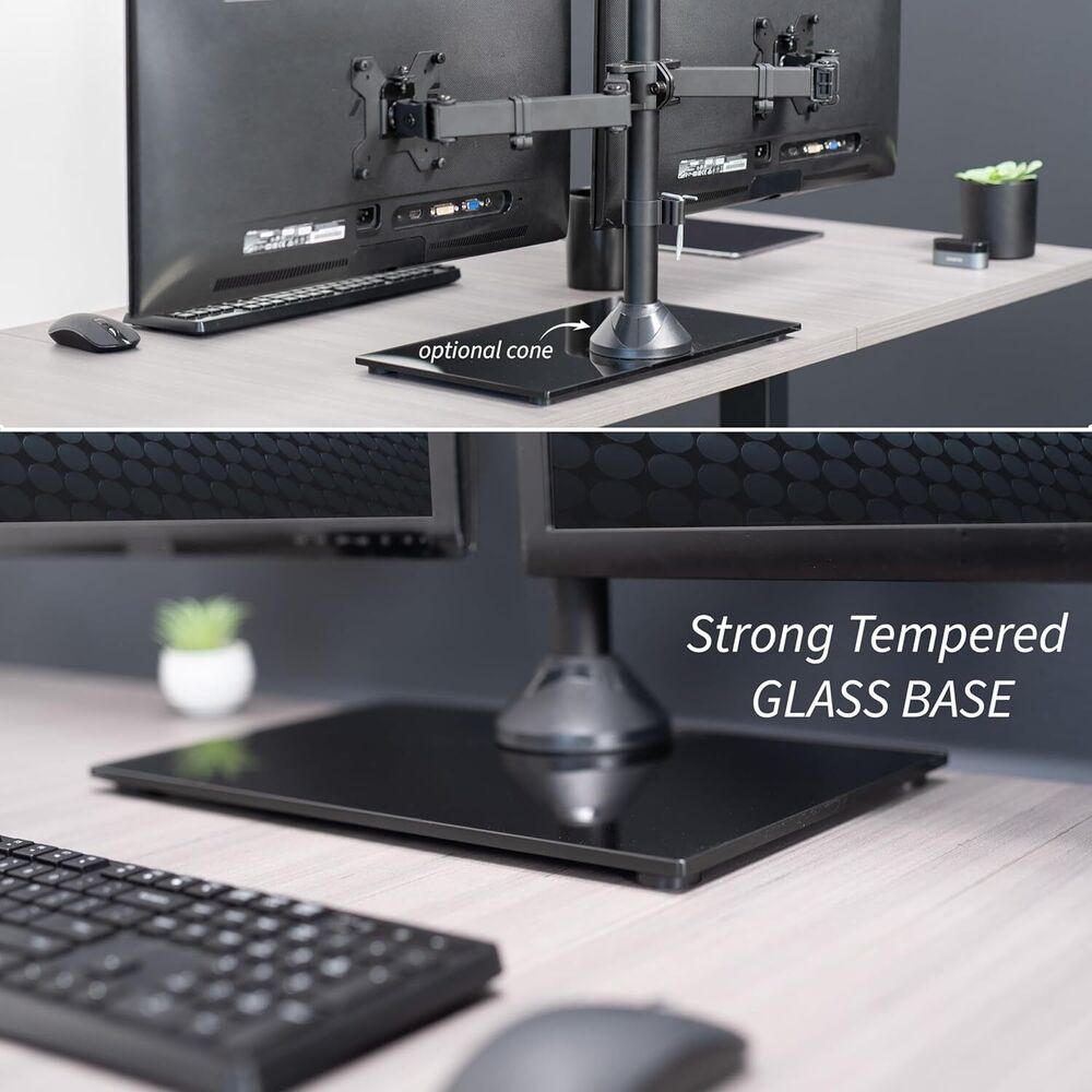 Adjustable Dual Monitor Stand with Sleek Glass Base