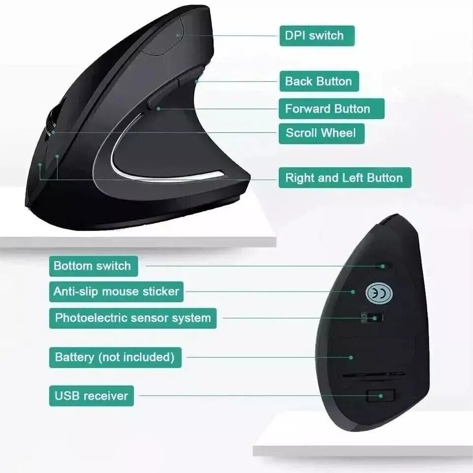 Ergonomic 2.4GHz Wireless Vertical Mouse with Adjustable DPI