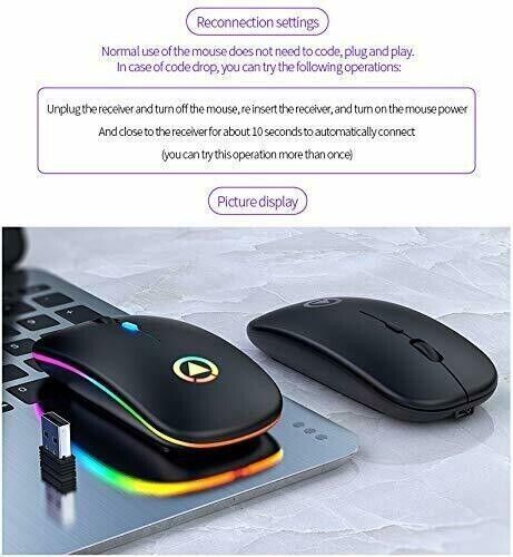 2.4GHz Wireless Optical Mouse with USB Rechargeable and RGB for PC and Laptop