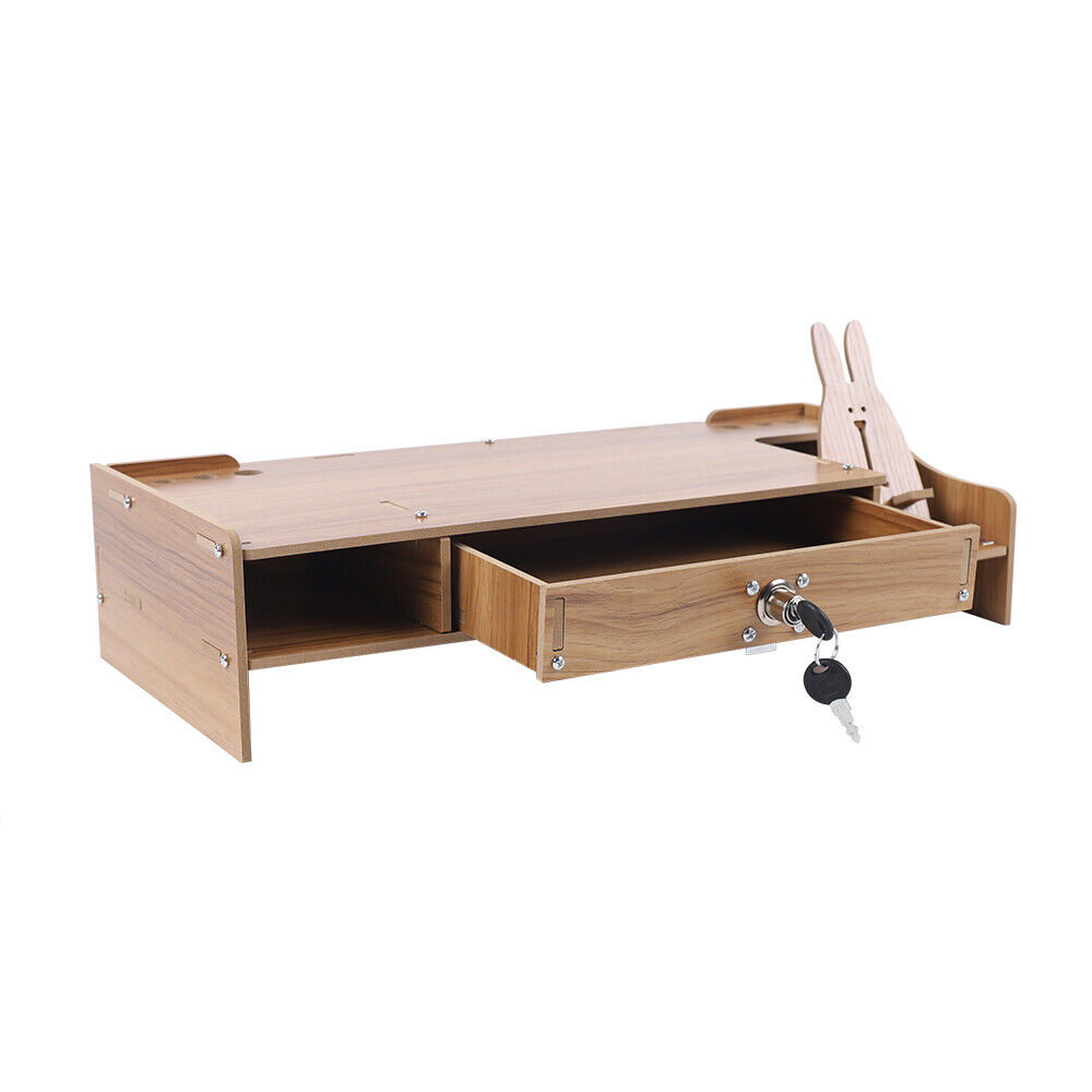 Elevated Wood Monitor Riser with Drawer for Enhanced Desk Organization