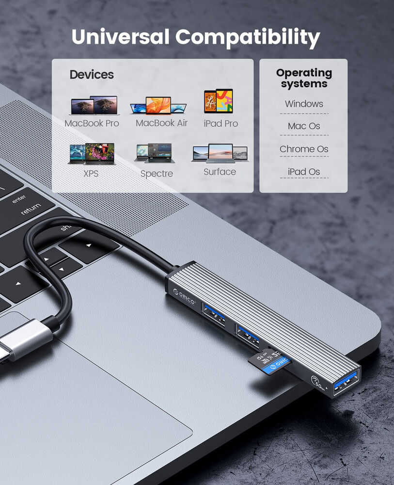 ORICO Aluminum Type C HUB 4 Port USB 3.0 2.0 Ultra Slim Card Reader