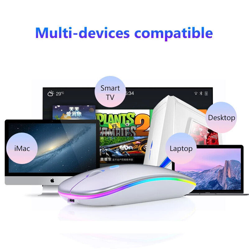 2.4GHz Wireless Optical Mouse with USB Rechargeable and RGB for PC and Laptop