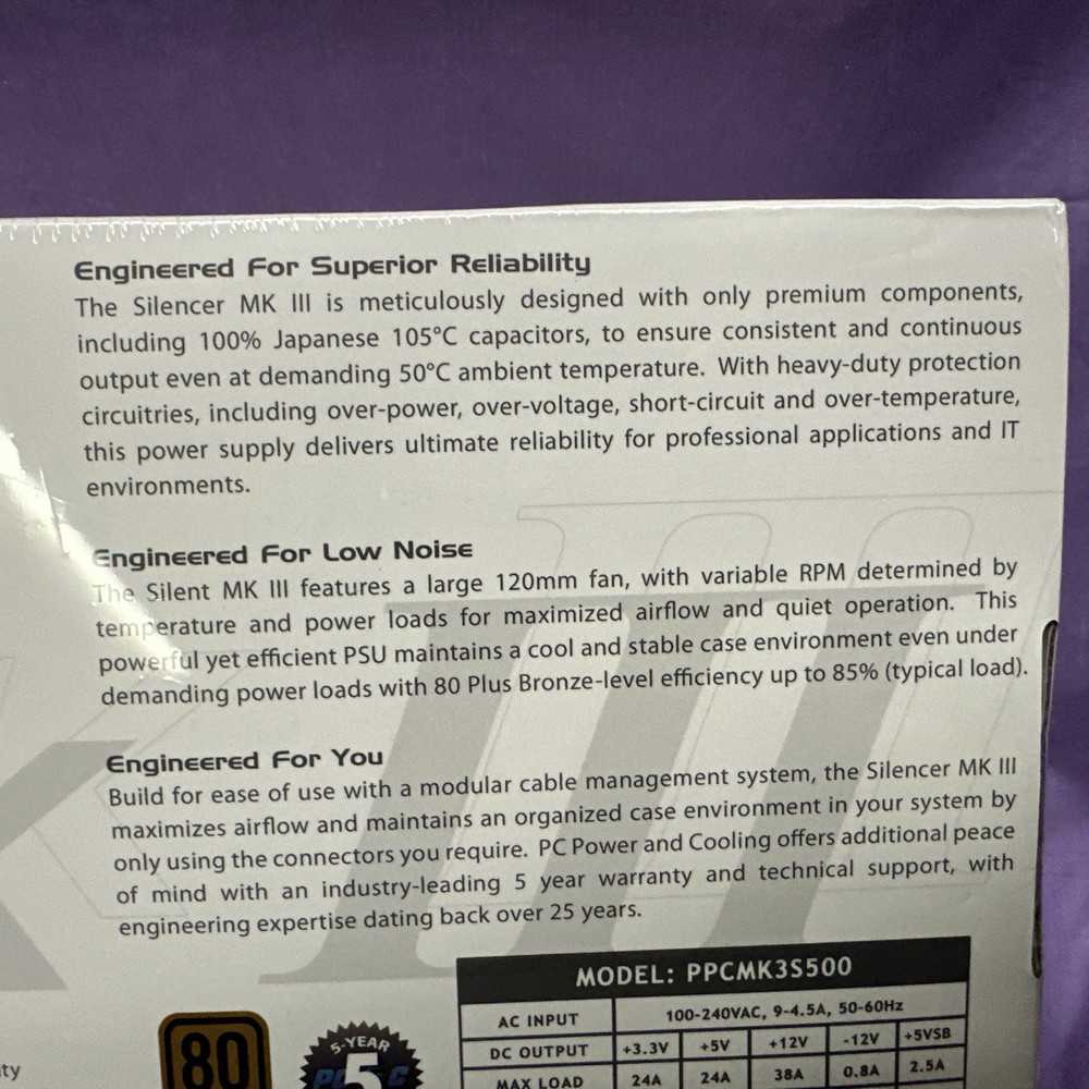 Silencer MK III 500W Modular Power Supply - PC Power & Cooling