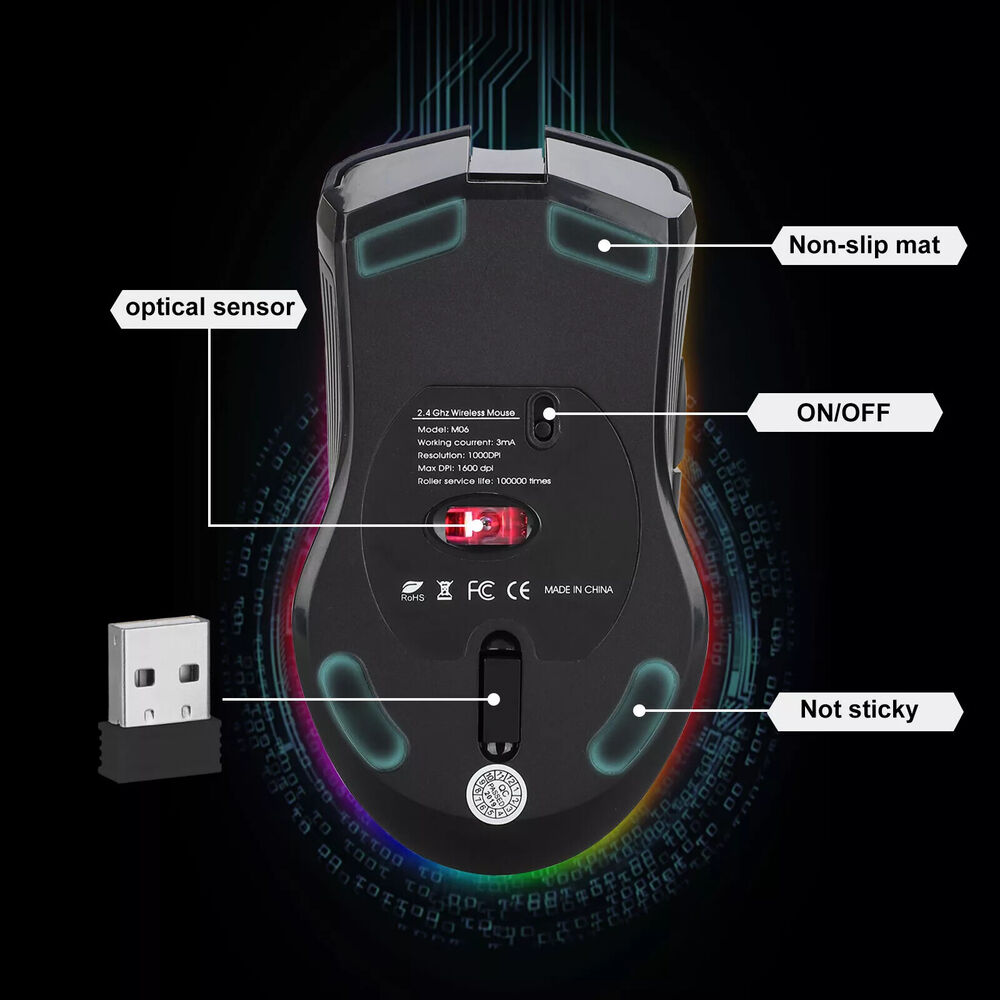 7 Color LED Backlight Wireless USB Rechargeable Gaming Mouse