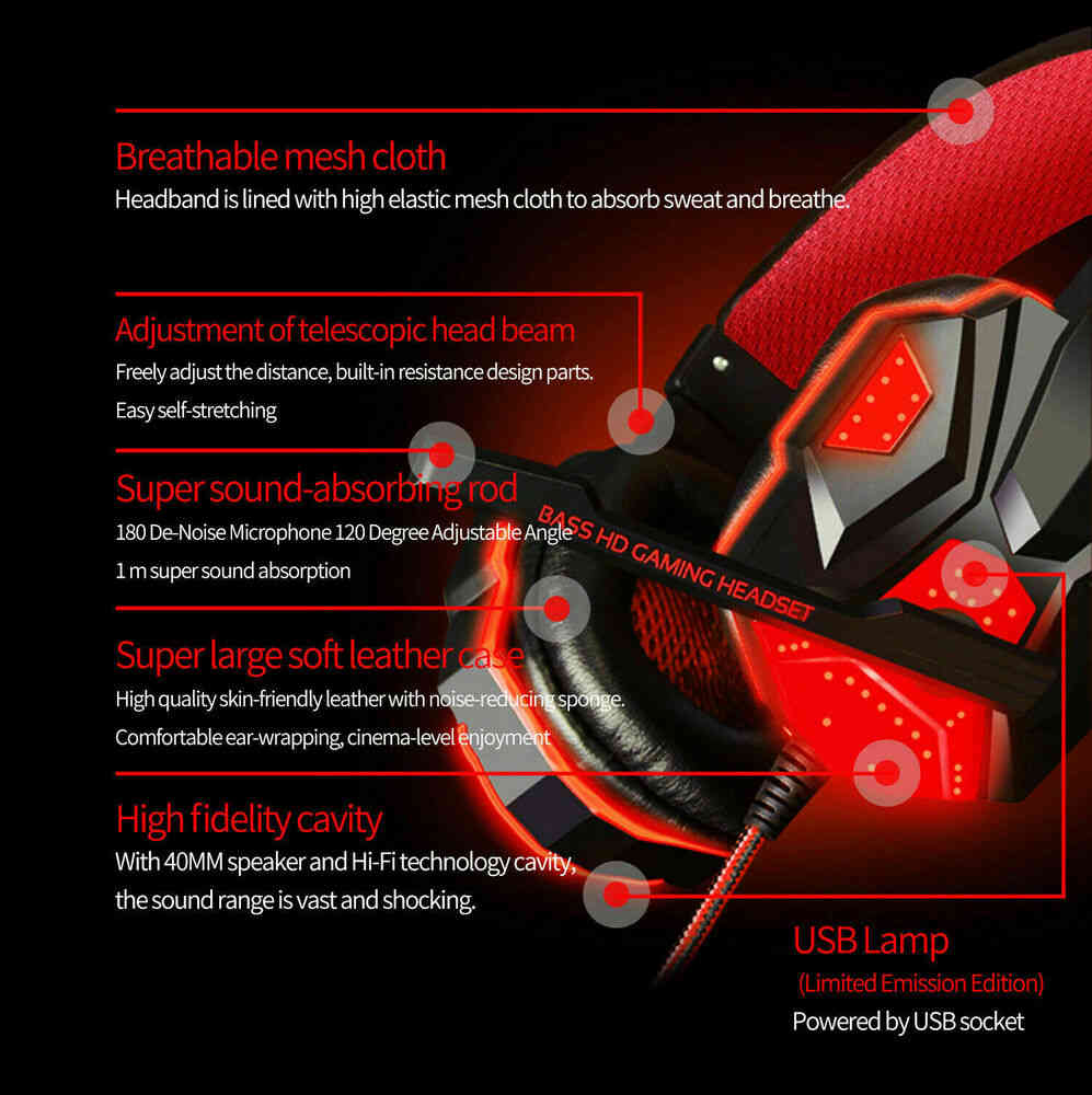 3.5mm Gaming Headset with Mic, LED Light, Stereo Bass Surround for PC, PS4, Xbox One