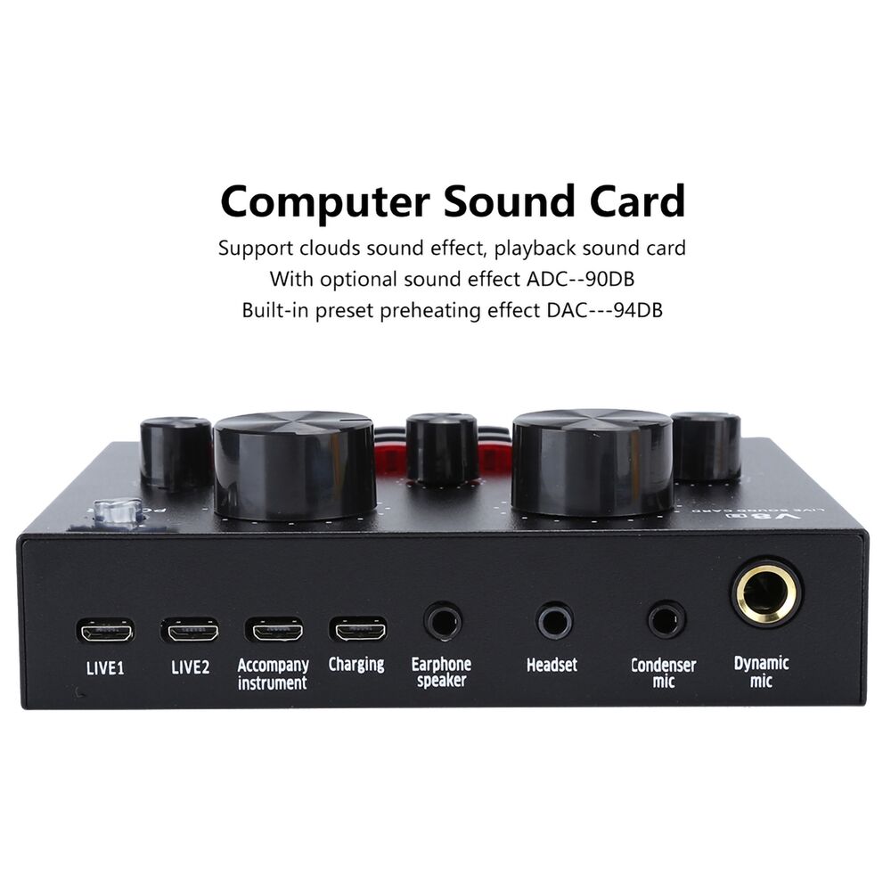 V8S Live Broadcast Sound Card with Stereo Mixer and Headset Microphone