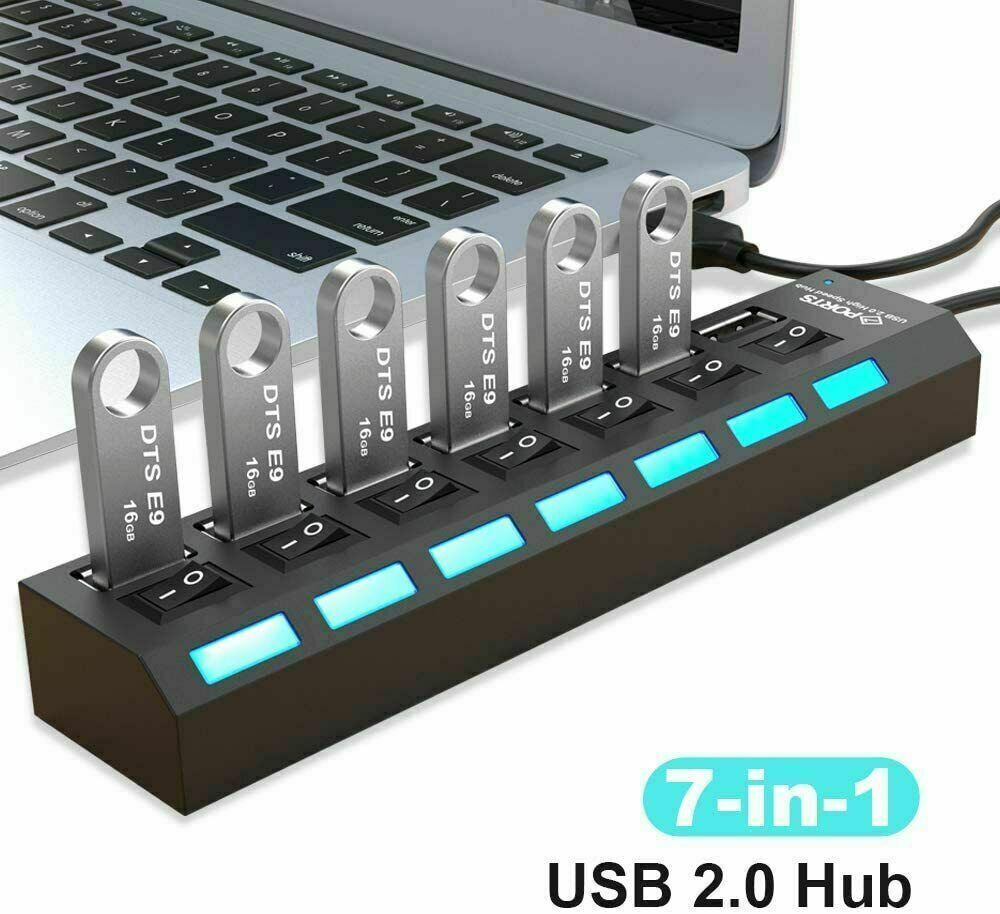 7 Port USB 2.0 Hub Splitter Adapter - High Speed Connectivity