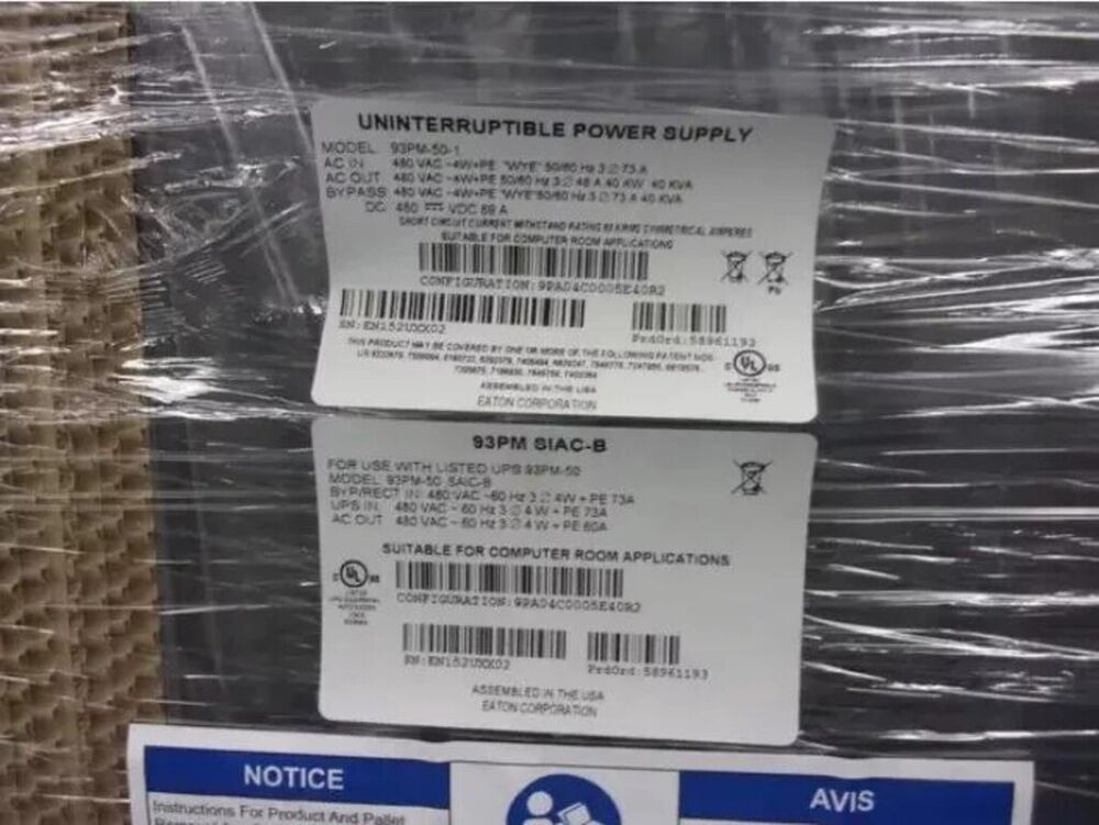 Eaton 93PM-50-1 UPS Battery Backup Power Supply with Cabinet