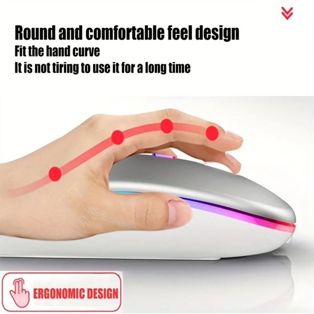 Rechargeable RGB Ergonomic Wireless Mouse with Bluetooth and 2.4GHz