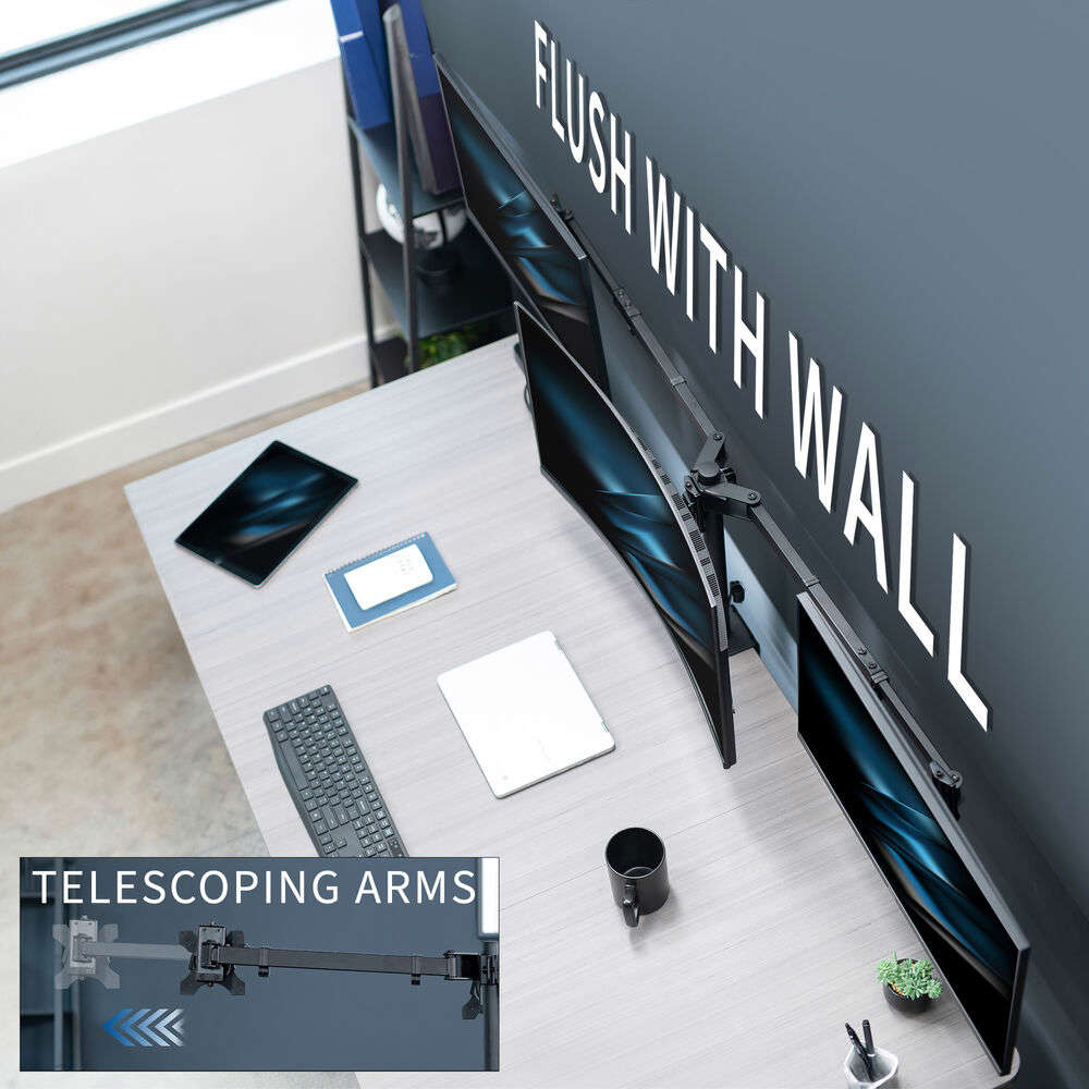 VIVO Telescoping Triple Monitor Desk Mount - Heavy Duty Flush-to-Wall Stand
